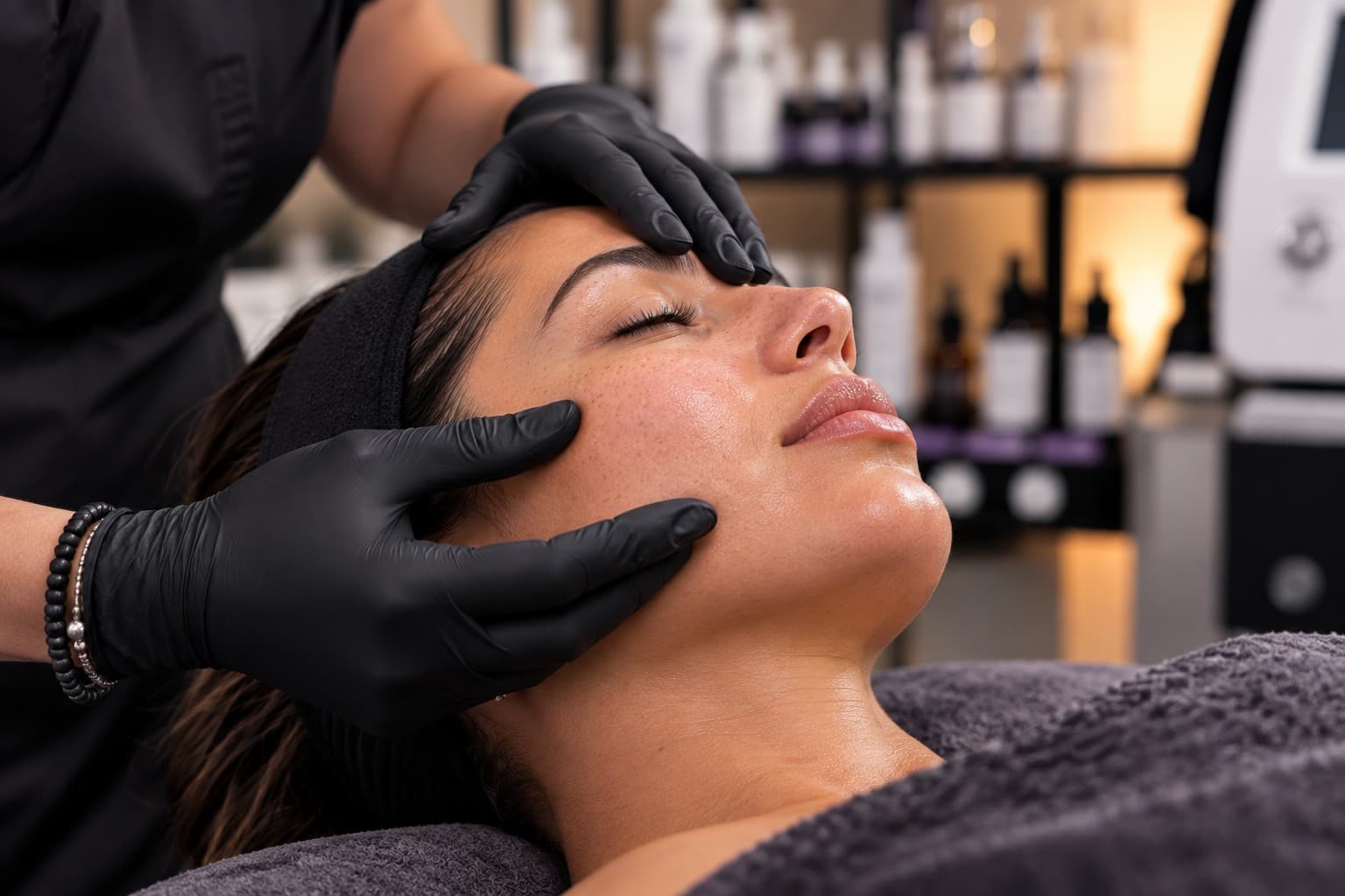 A facial treatment in progress at AffiniDerm