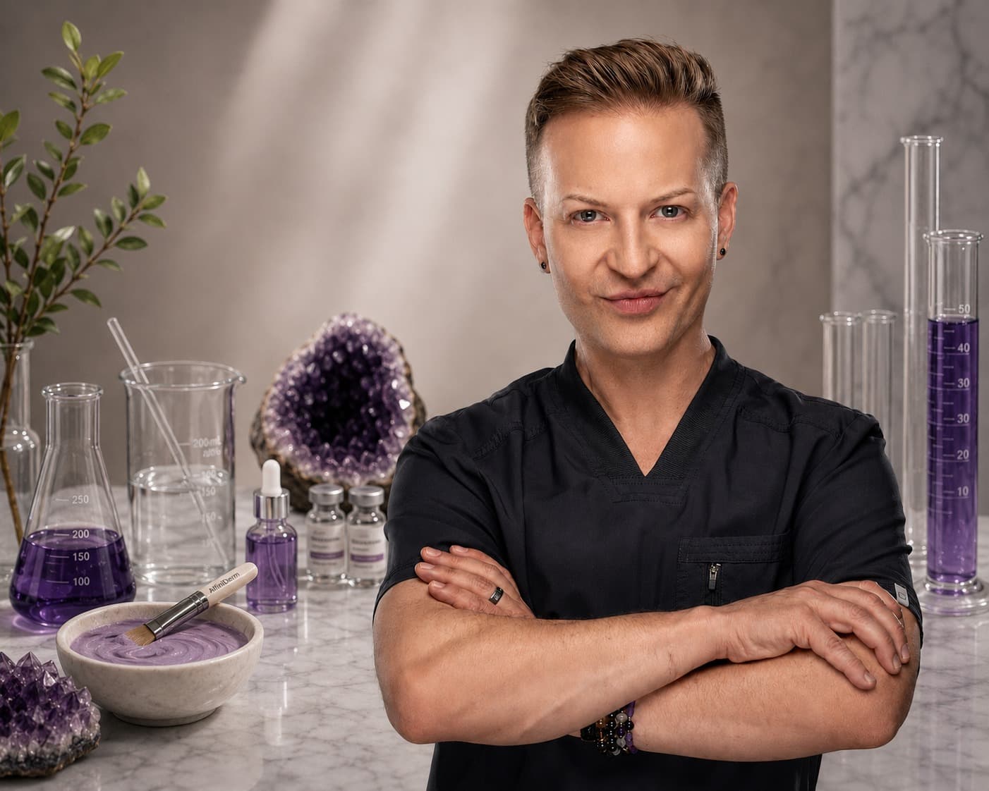 Jonathan Clancy-Nelson, AffiniDerm's Skinsei, in the clinic lab